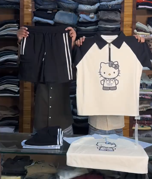 Cute & Comfy: Pink Co-Ord Set with Cartoon Graphic Tee