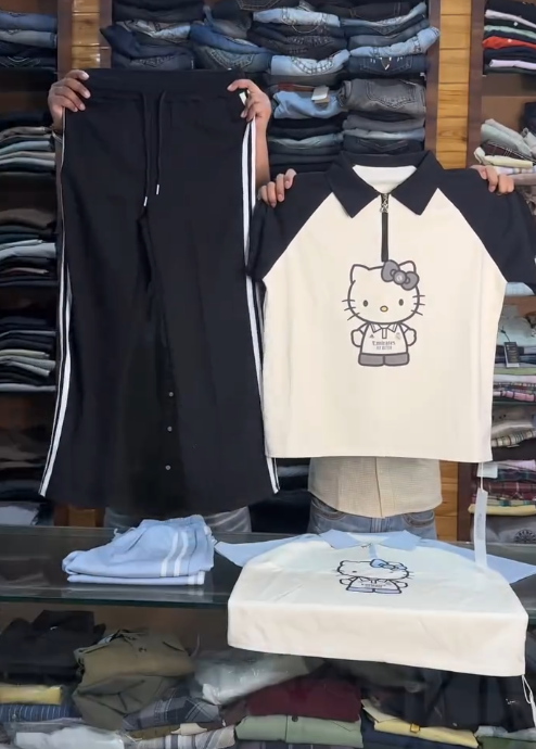 Cute & Comfy: Pink Co-Ord Set with Cartoon Graphic Tee