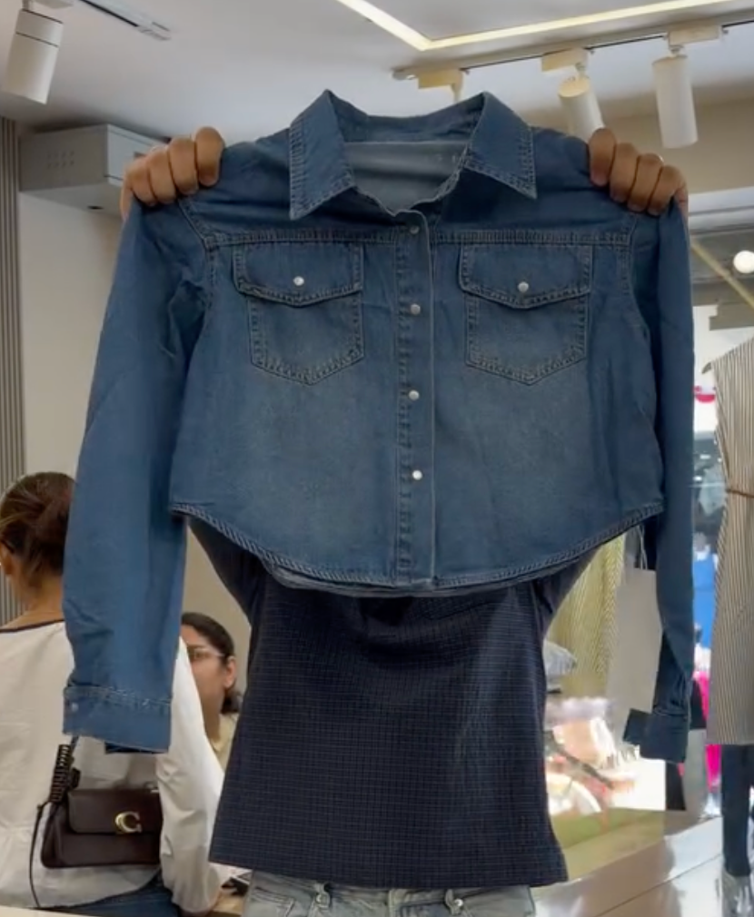 💙 Chic & Edgy – Dark Blue Cropped Denim Shirt @ Just ₹99! 🔥