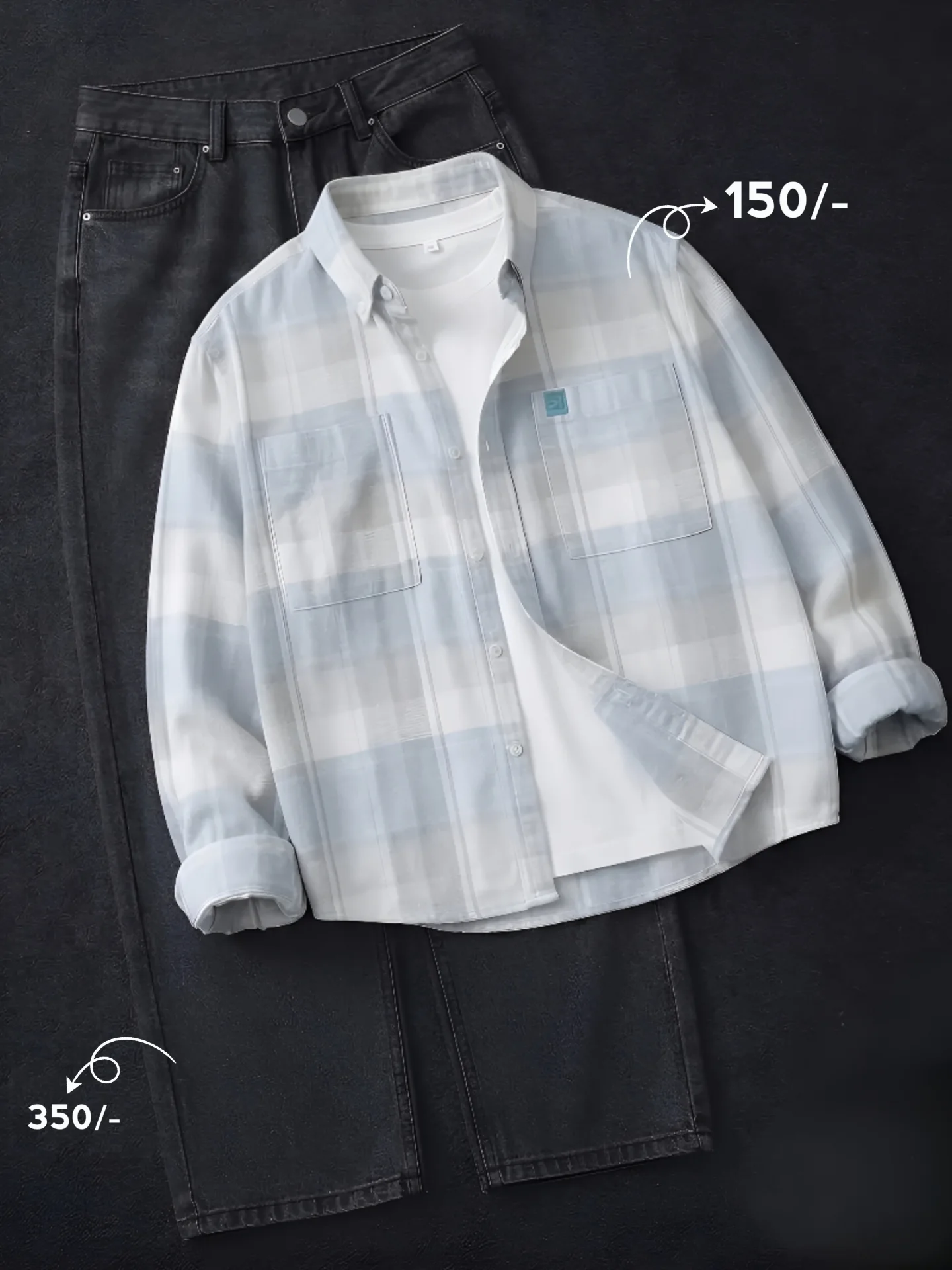 Black Ombre Denim Shirt & White Trousers at Just ₹149