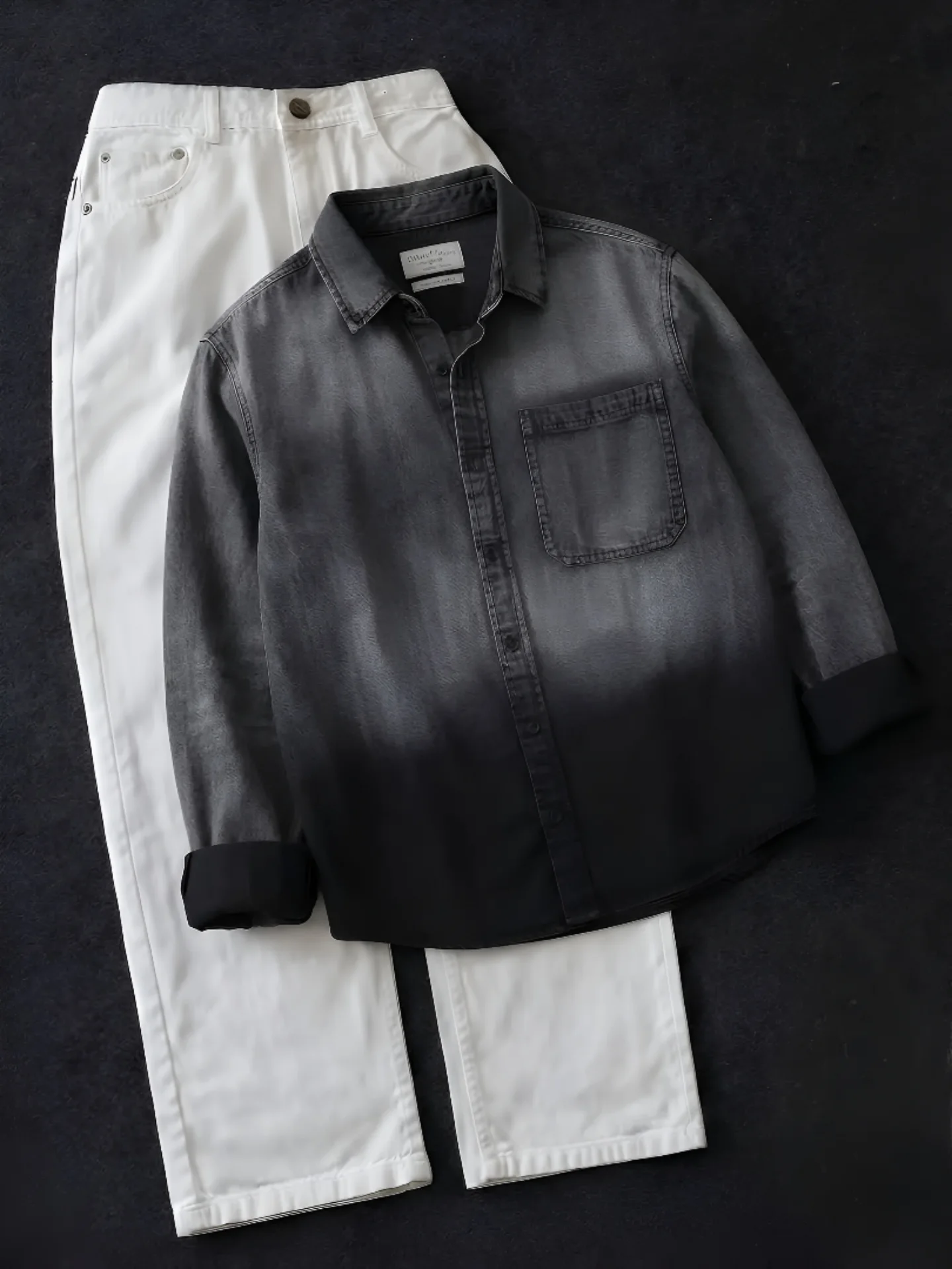 Black Ombre Denim Shirt & White Trousers at Just ₹149
