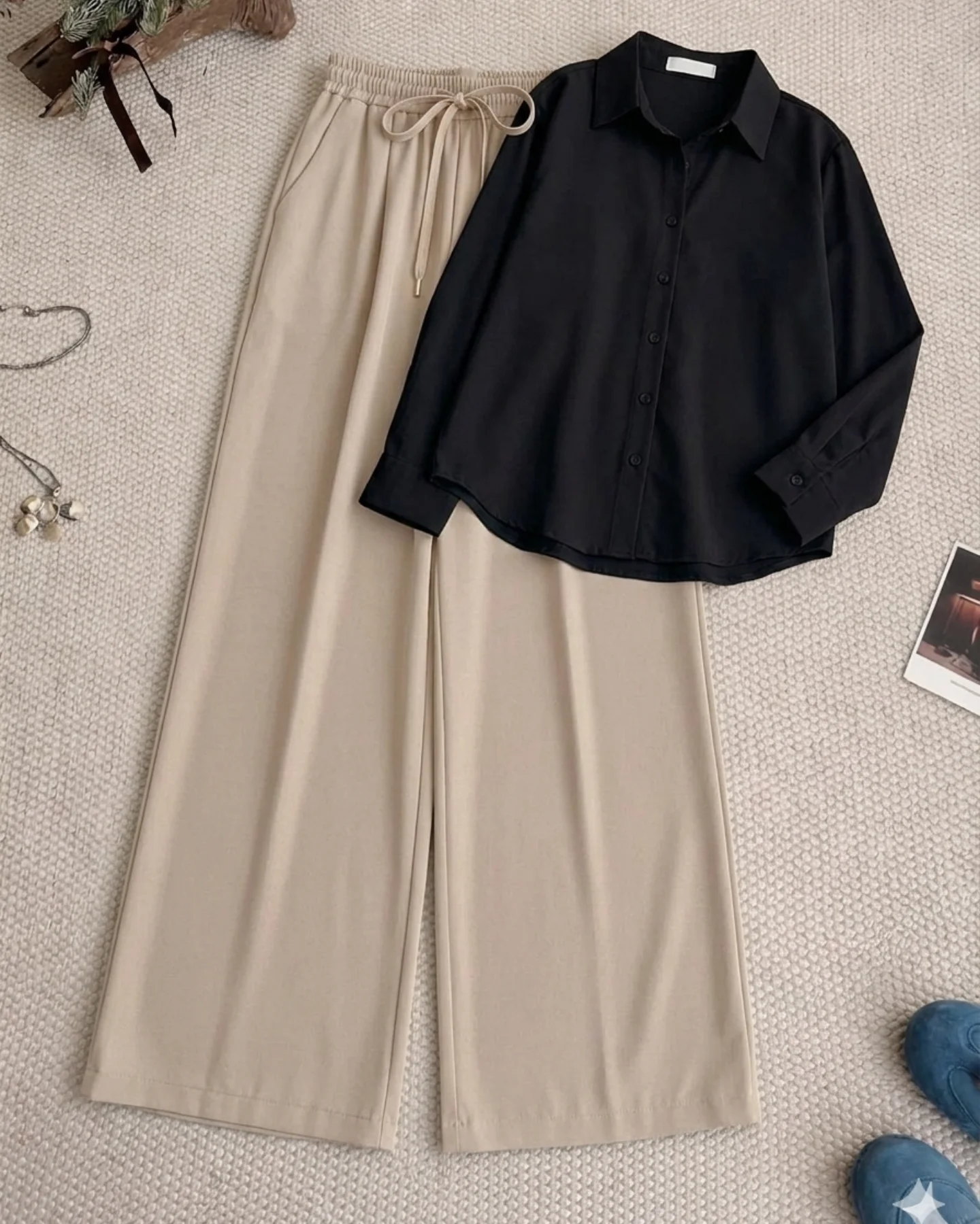 Effortless Summer Chic – White Shirt & Brown Wide-Leg Co-Ord Set at Just ₹149!