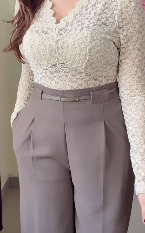 Chic & Classy Elegance – White High-Waist Wide-Leg Pleated Trousers with Belt at Just ₹99!