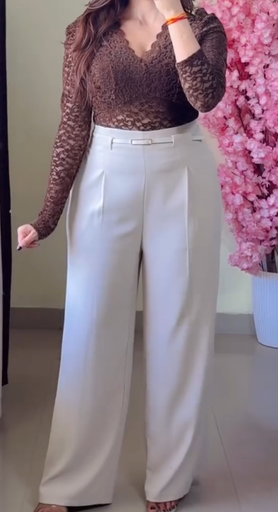 Chic & Classy Elegance – White High-Waist Wide-Leg Pleated Trousers with Belt at Just ₹99!