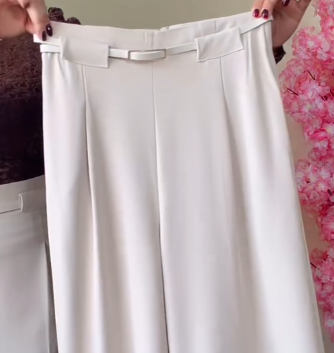 Chic & Classy Elegance – White High-Waist Wide-Leg Pleated Trousers with Belt at Just ₹99!