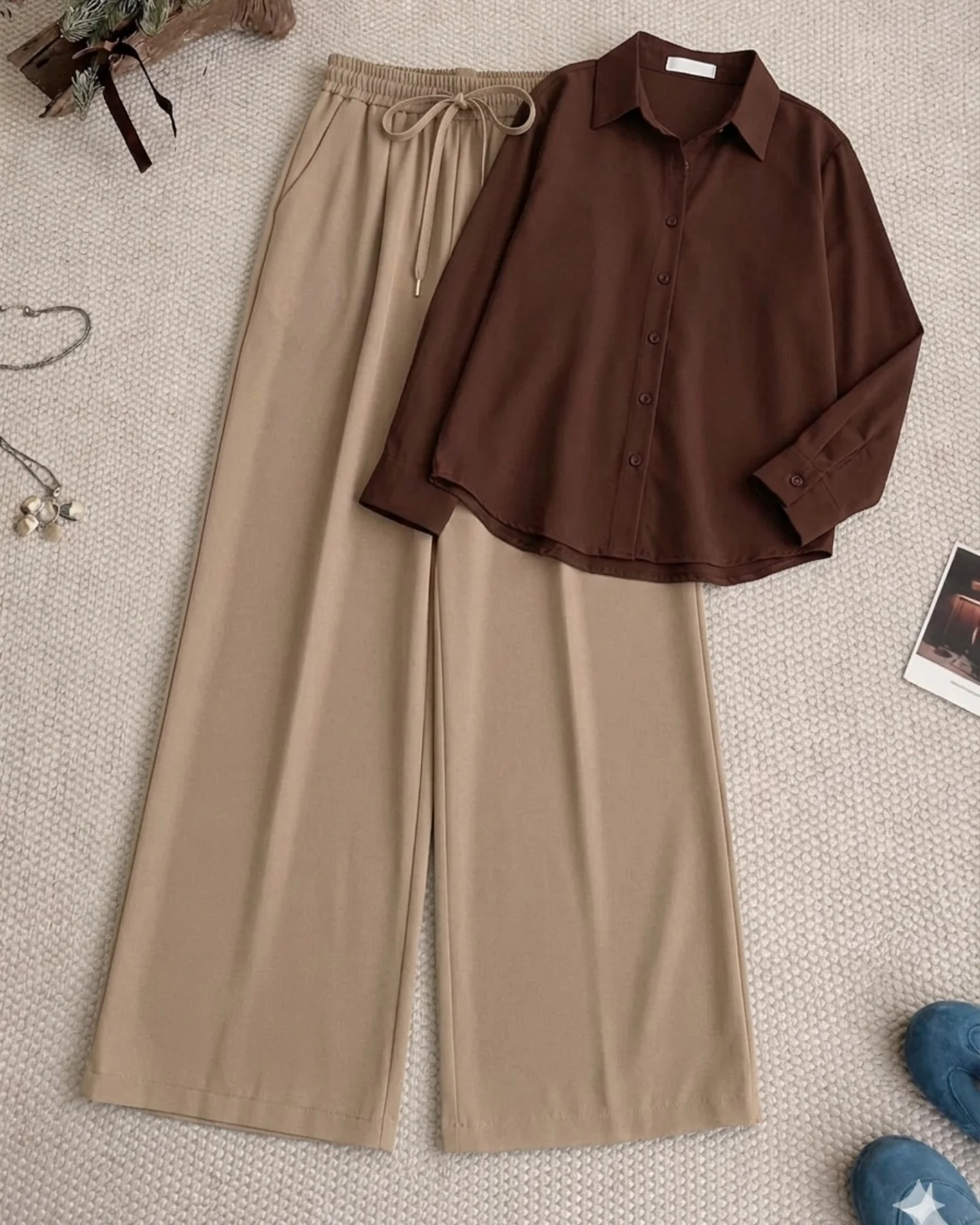 Effortless Chic Co-Ord Set – Olive Shirt & Beige Trousers at Just ₹149!