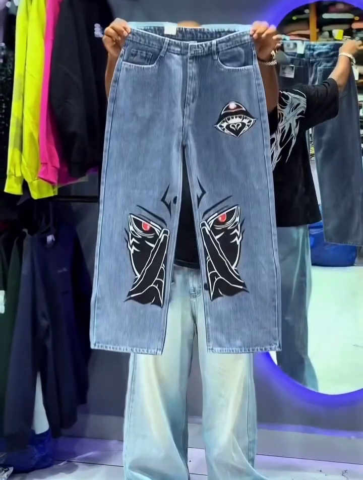 Streetwear Edge – Black Baggy Graphic Print Jeans from Bhole Fashion at Just ₹99!