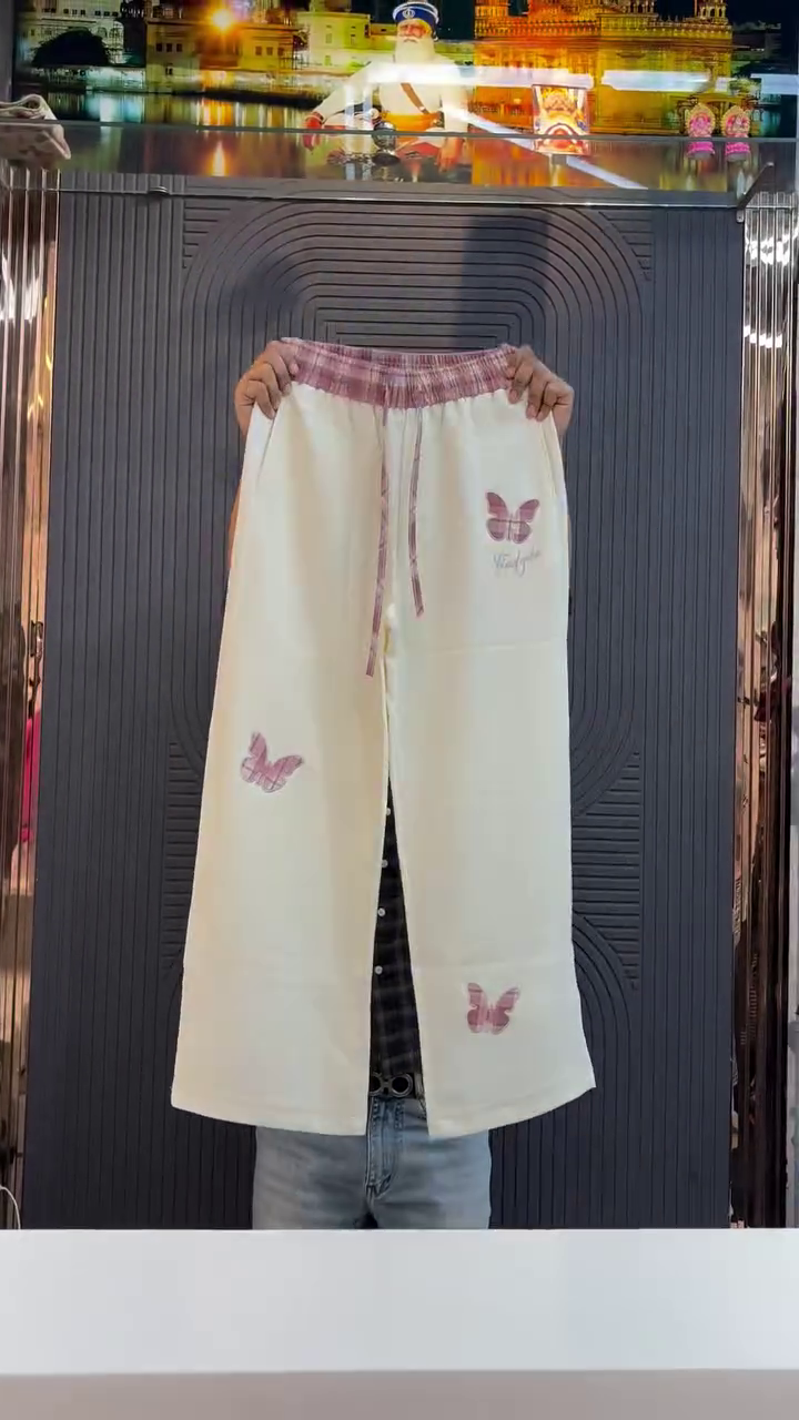 Cute Butterfly Print Wide Leg Lounge Pants for Women – Soft Aesthetic Korean Style Pajama Bottoms