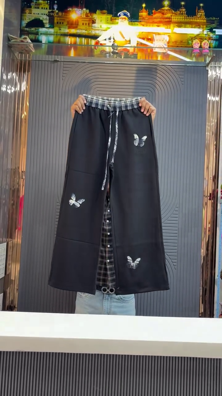 Cute Butterfly Print Wide Leg Lounge Pants for Women – Soft Aesthetic Korean Style Pajama Bottoms