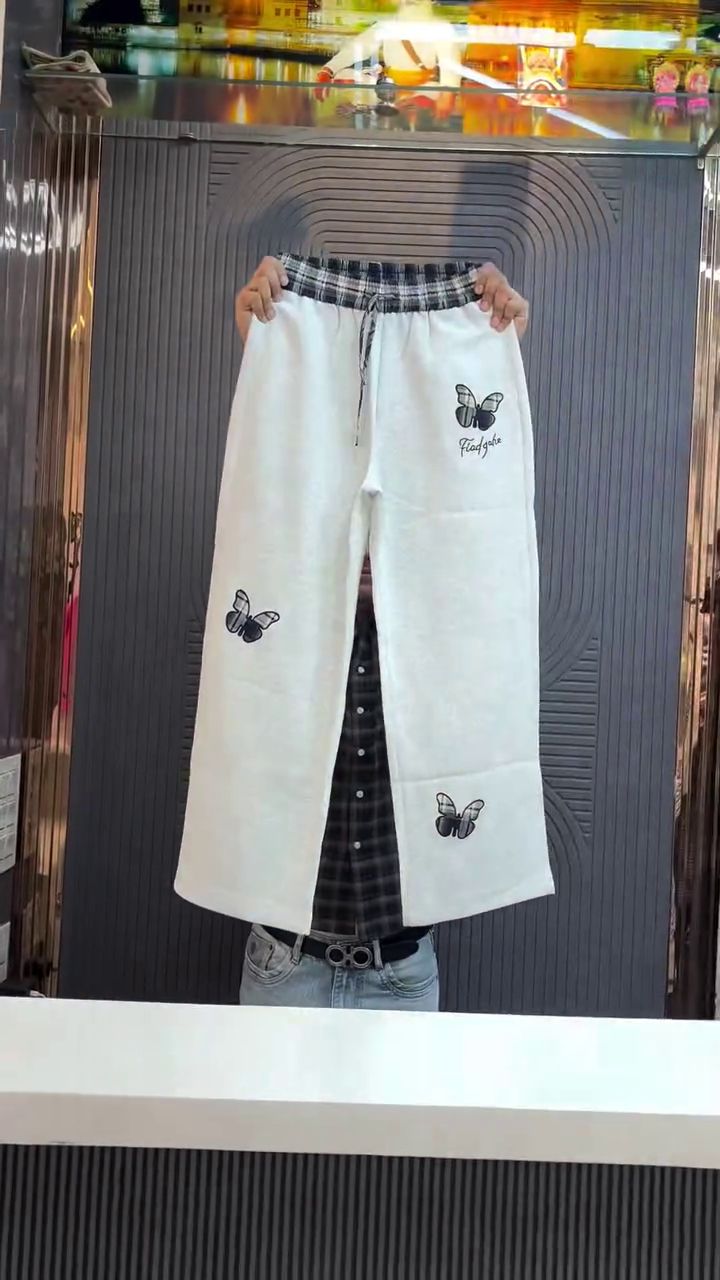Cute Butterfly Print Wide Leg Lounge Pants for Women – Soft Aesthetic Korean Style Pajama Bottoms