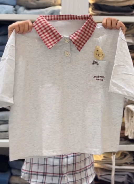 Adorable Bear Embroidered Polo T-Shirt for Women – Soft Korean Style Casual Cute Outfit