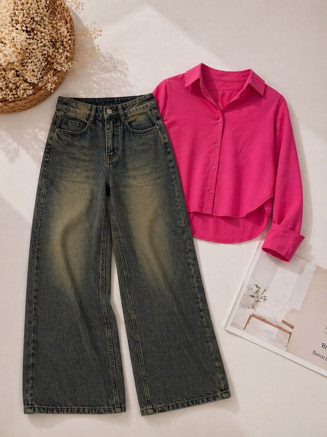 Effortlessly Cool High-Rise Relaxed Wide-Leg Jeans in Faded