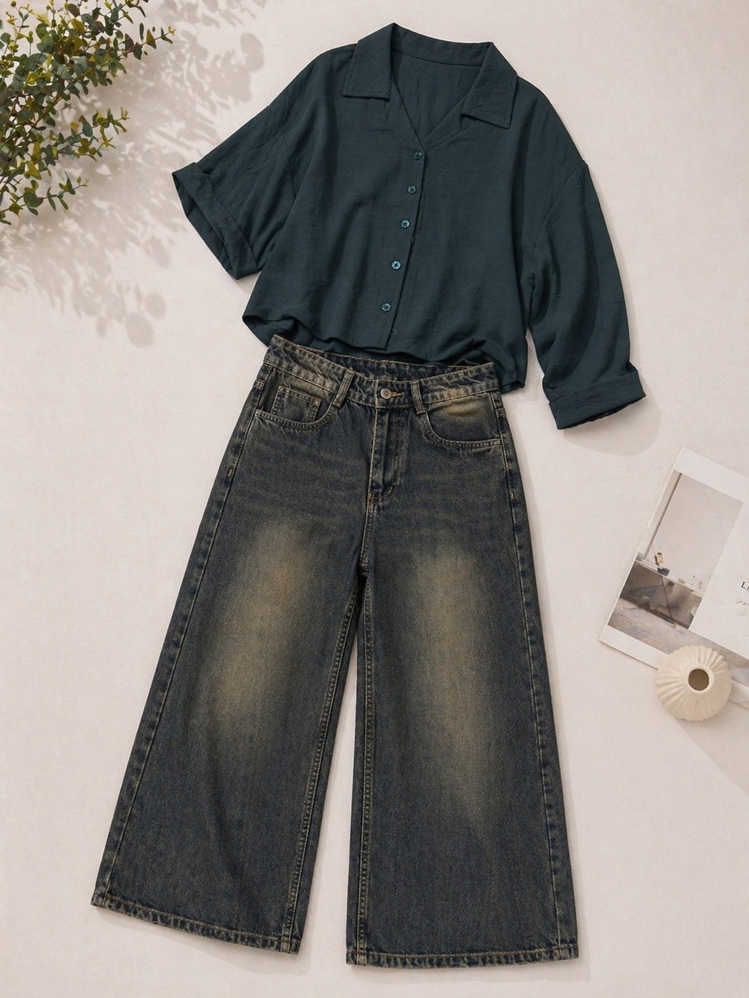 Effortlessly Cool High-Rise Relaxed Wide-Leg Jeans in Faded