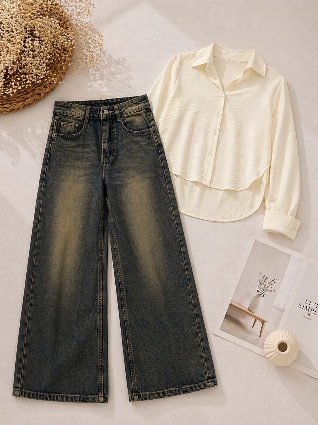 Effortlessly Cool High-Rise Relaxed Wide-Leg Jeans in Faded