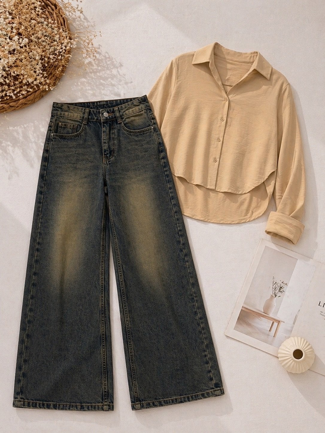 Effortlessly Cool High-Rise Relaxed Wide-Leg Jeans in Faded