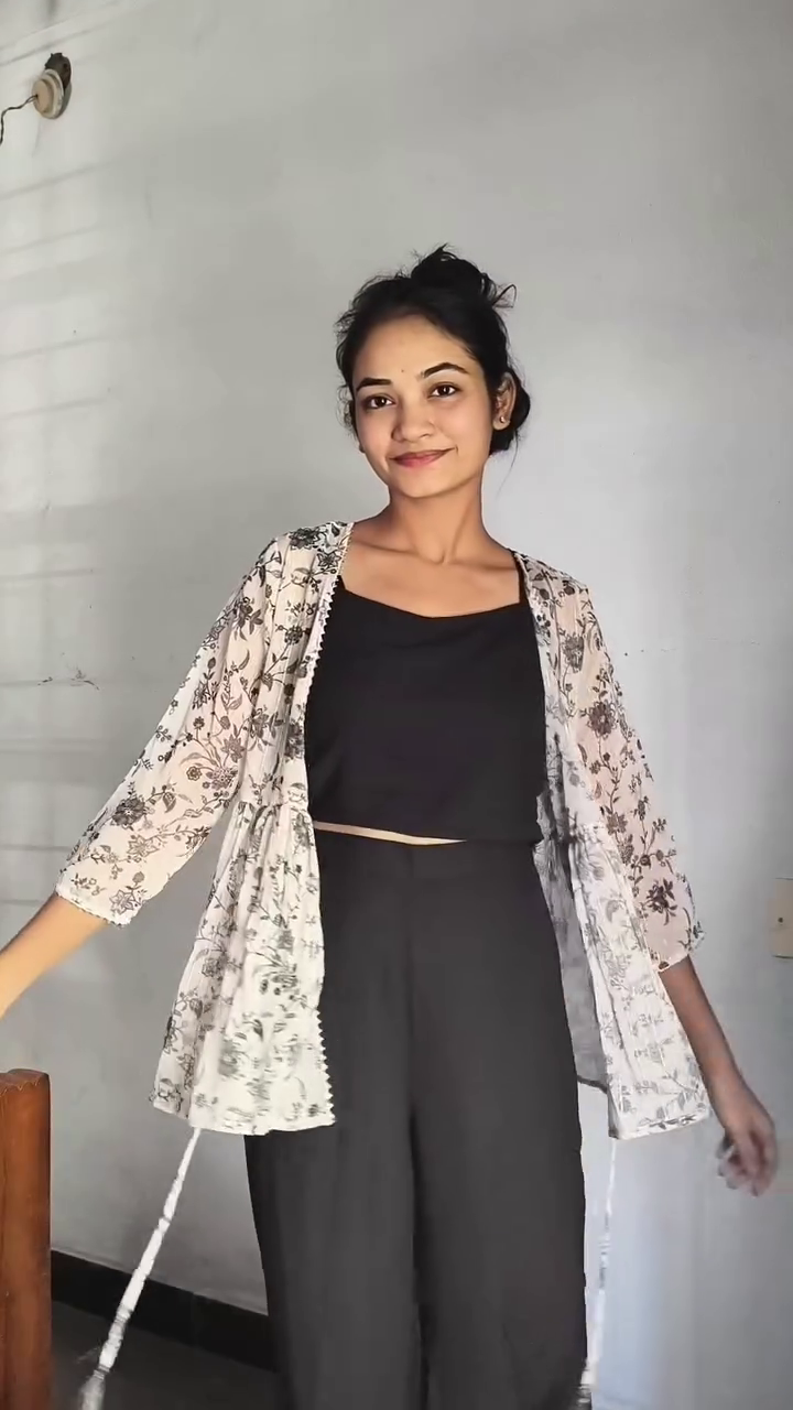 Chic Layered Elegance: Floral Sheer Shrug with Co-ord Set