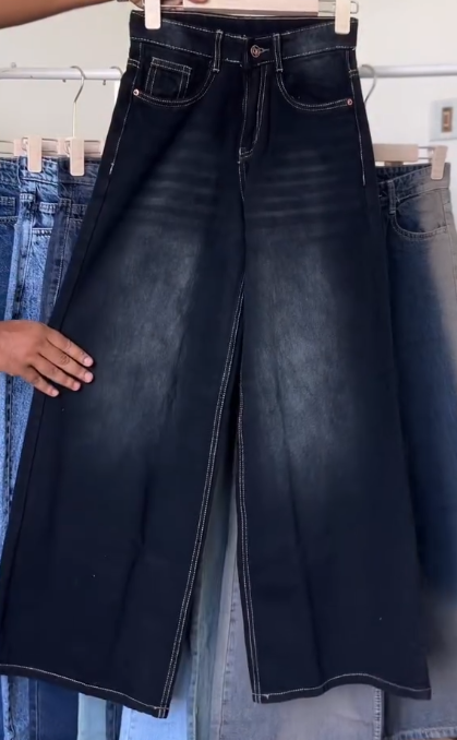 Trendy High-Waist Wide Leg Denim Jeans