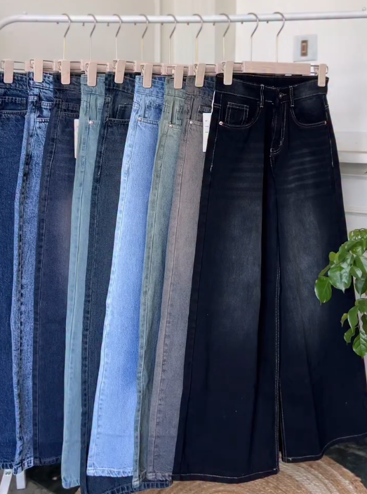 Trendy High-Waist Wide Leg Denim Jeans