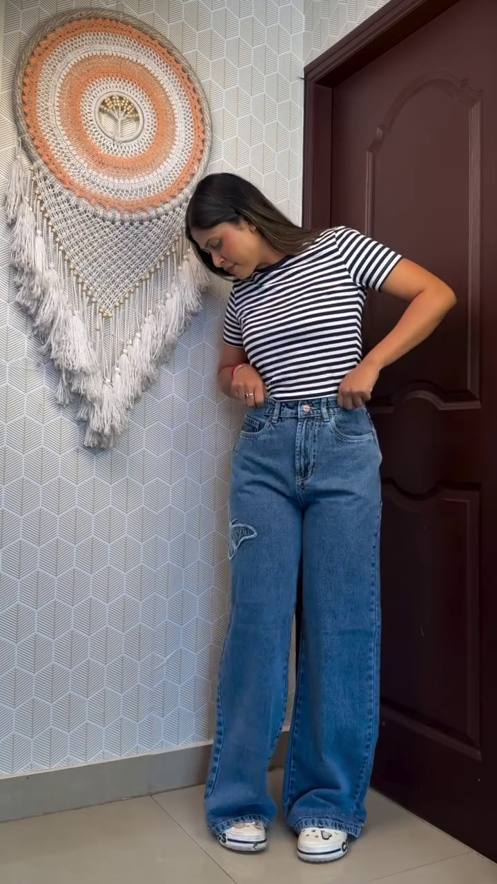 Trendy High-Waist Wide Leg Ripped Jeans