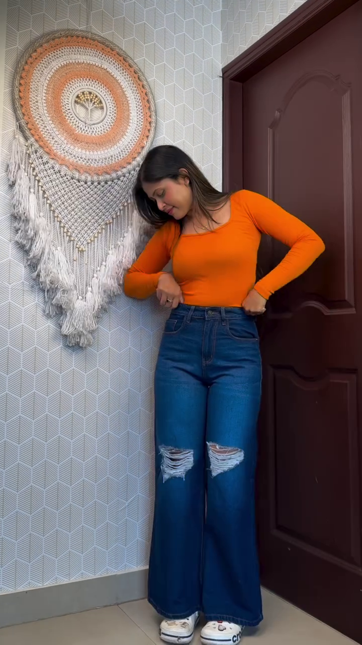 Trendy High-Waist Wide Leg Ripped Jeans