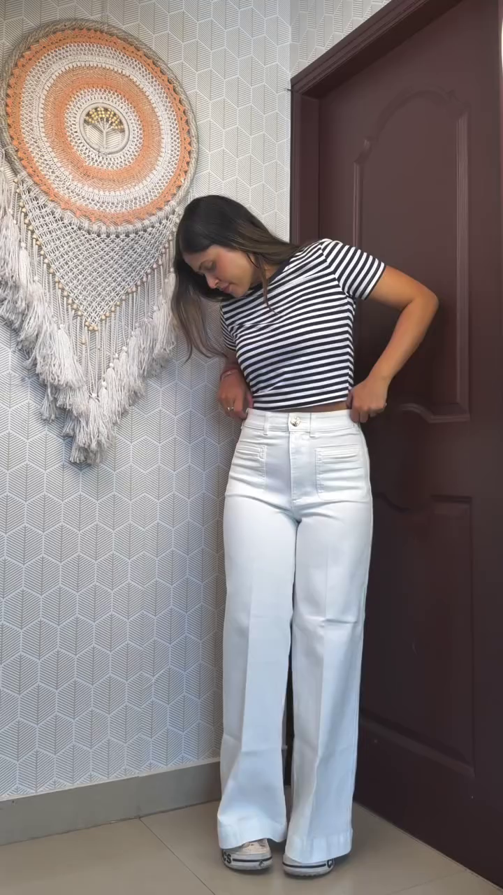 Trendy High-Waist Wide Leg Ripped Jeans