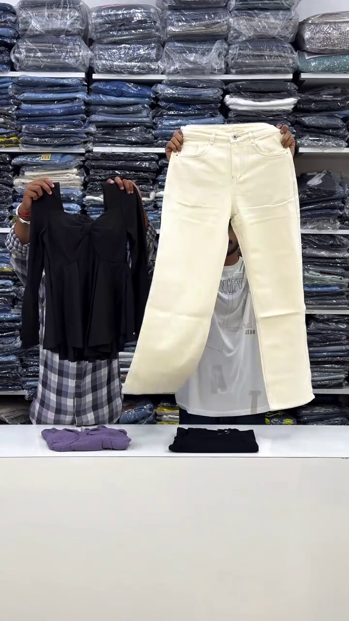 Elegant Peplum Top & Wide-Leg Jeans Combo