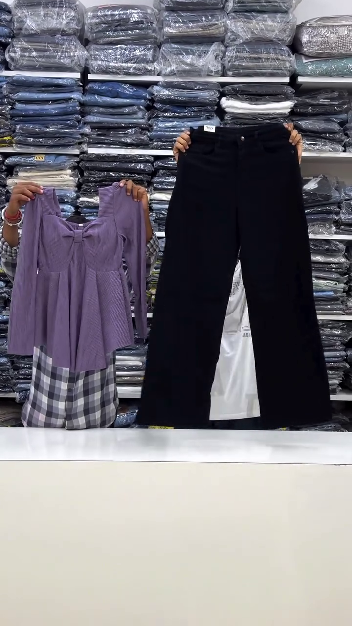 Elegant Peplum Top & Wide-Leg Jeans Combo