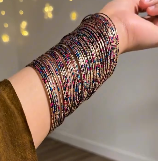 Premium Multicolor Glitter Bangles Set