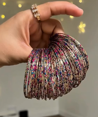 Premium Multicolor Glitter Bangles Set