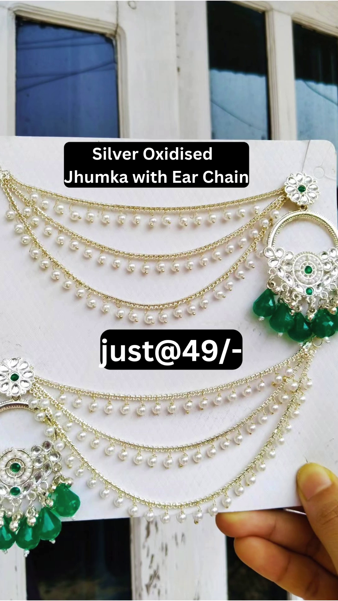 Elegant Oxidised Jhumka with Ear Chain