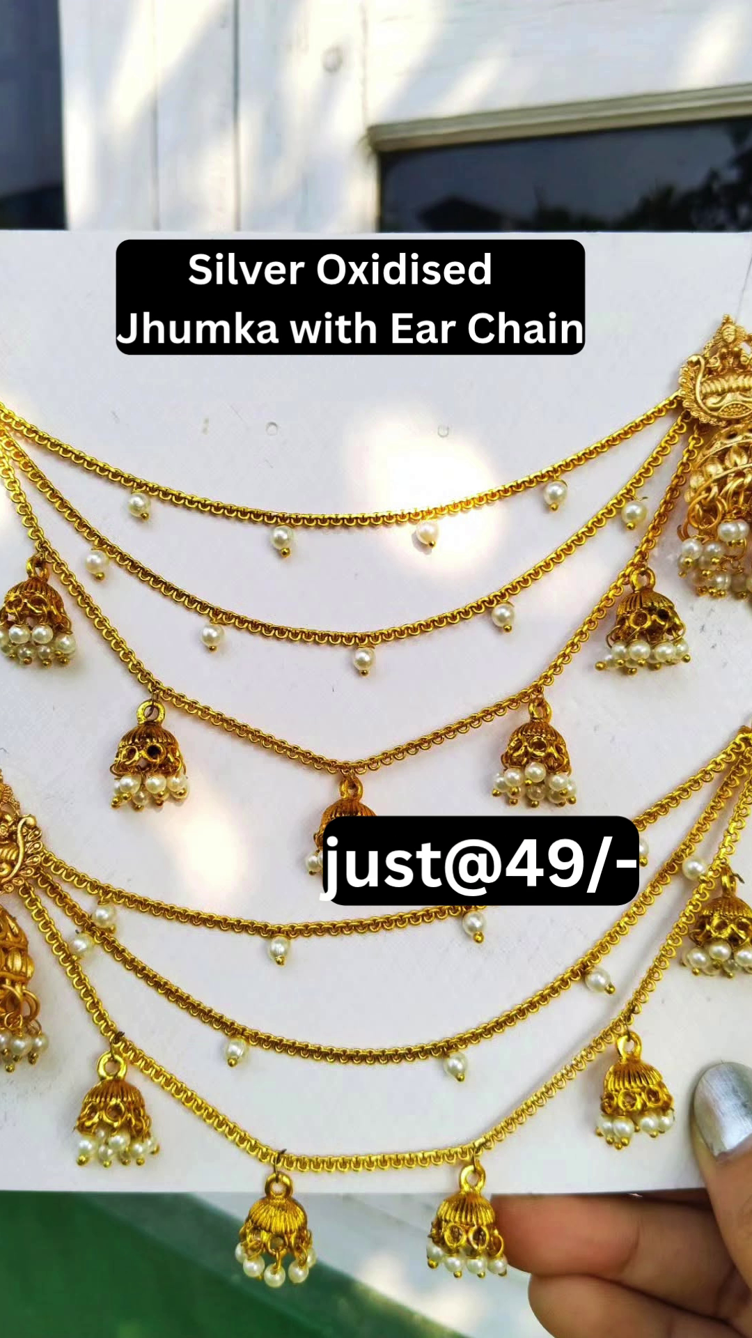 Elegant Oxidised Jhumka with Ear Chain