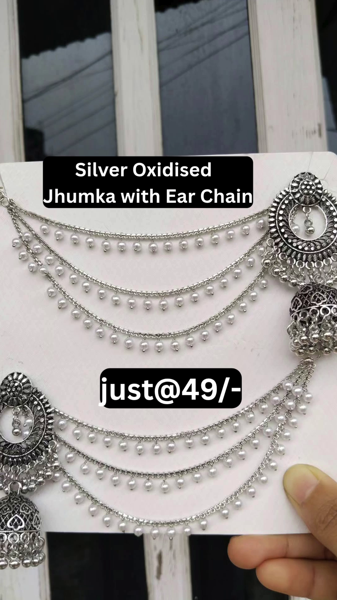 Elegant Oxidised Jhumka with Ear Chain