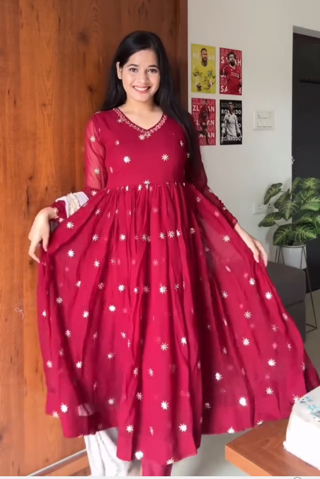 Elegant Maroon Embroidered Anarkali Set with Graceful Dupatta