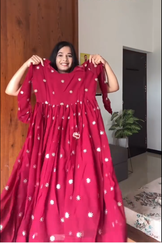 Elegant Maroon Embroidered Anarkali Set with Graceful Dupatta