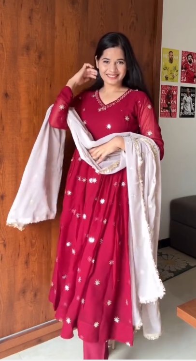 Elegant Maroon Embroidered Anarkali Set with Graceful Dupatta