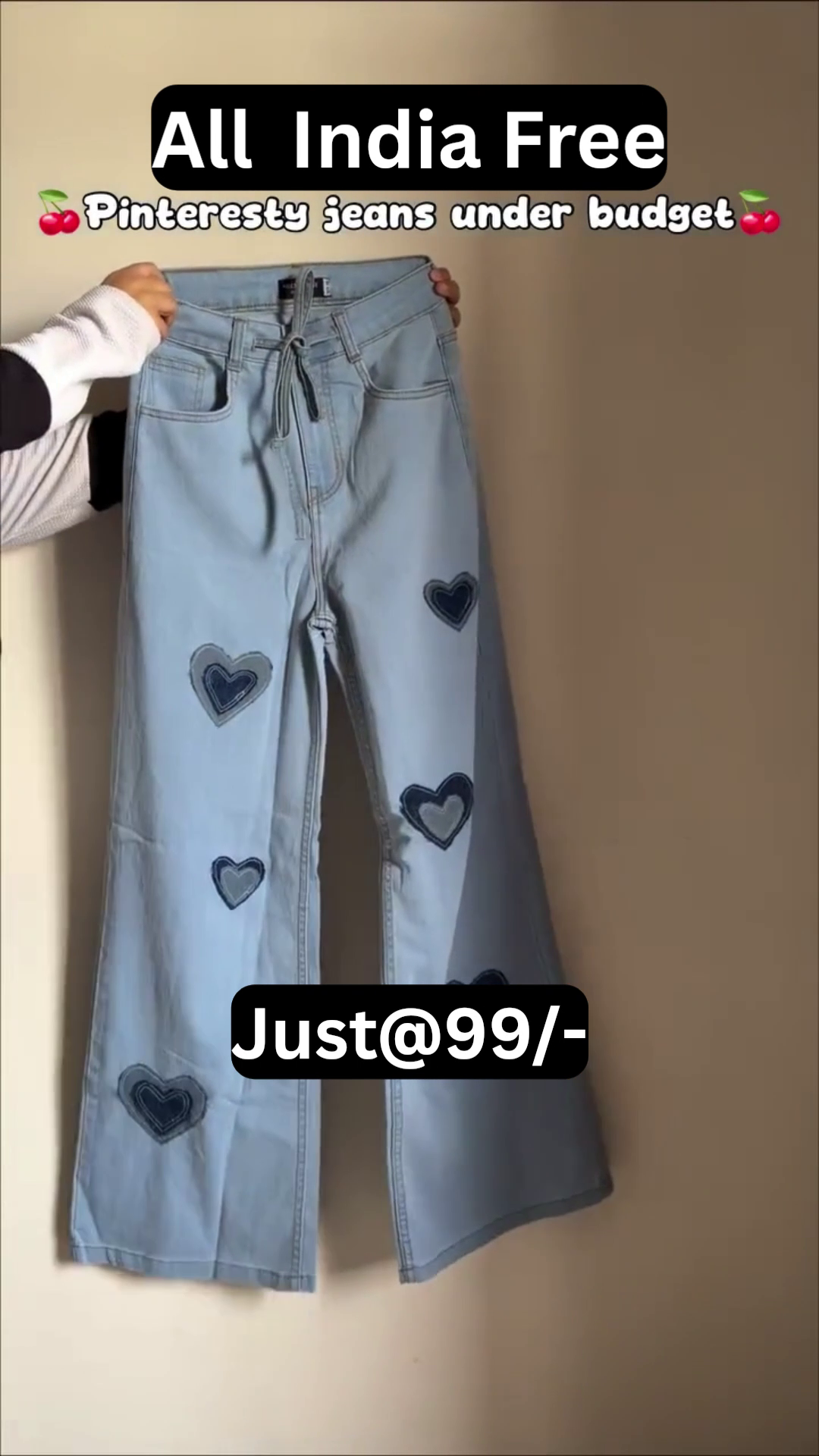 Trendy Pinterest-Inspired Wide Leg Heart & Bow Design Jeans for Women – Stylish High Waist Denim