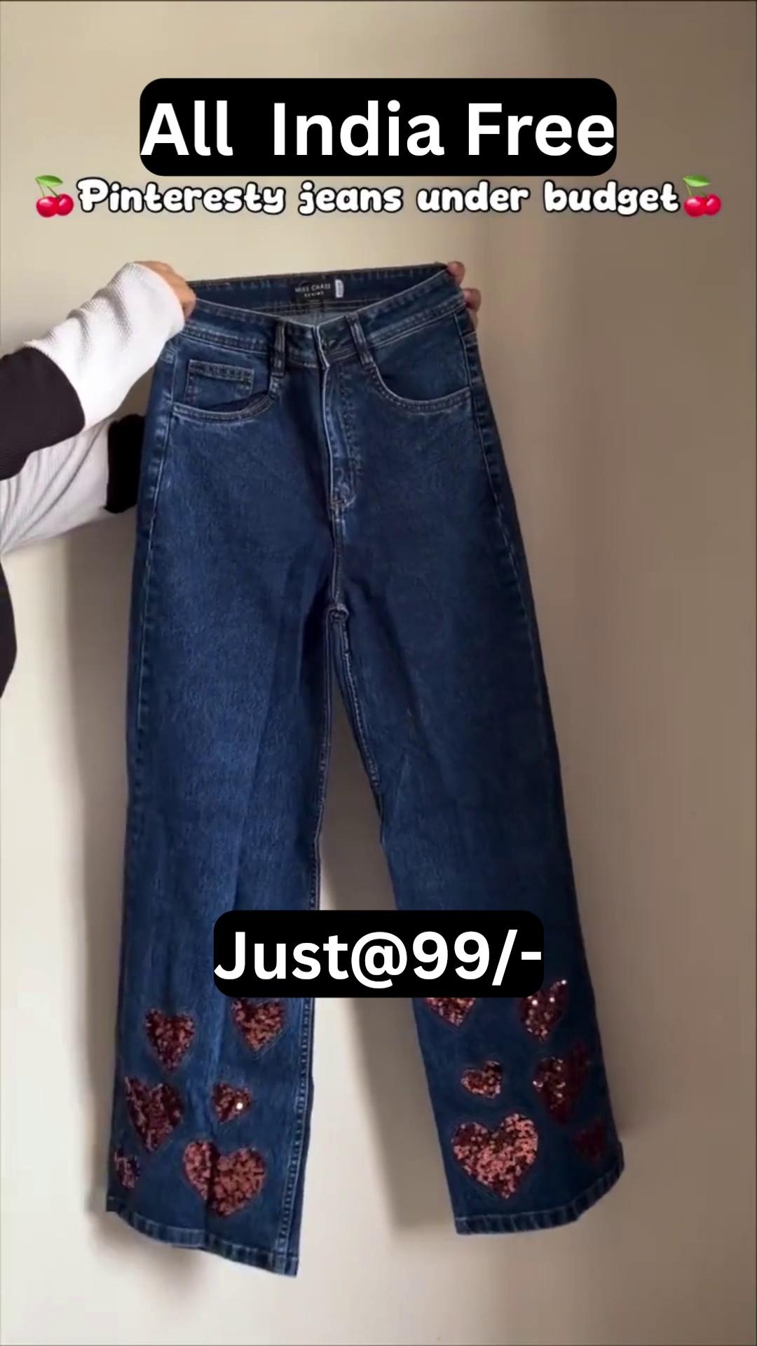 Trendy Pinterest-Inspired Wide Leg Heart & Bow Design Jeans for Women – Stylish High Waist Denim