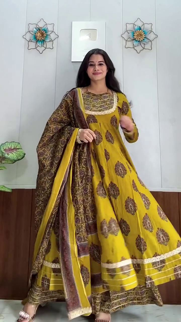 Mustard Yellow Printed Anarkali Suit Set – Elegant Traditional Look at Just ₹149/-