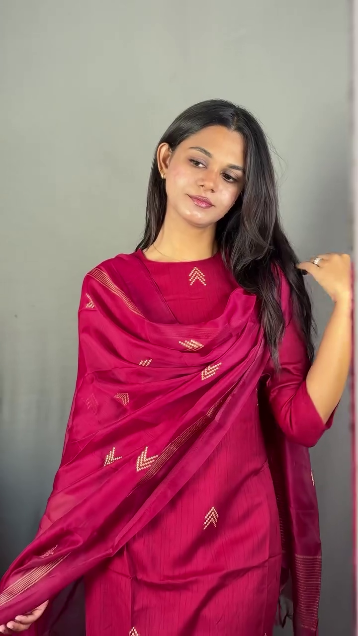 Elegant Maroon Cotton Kurta Set with Dupatta – Traditional Ethnic Wear for Women | Festive & Casual Stylish Suit