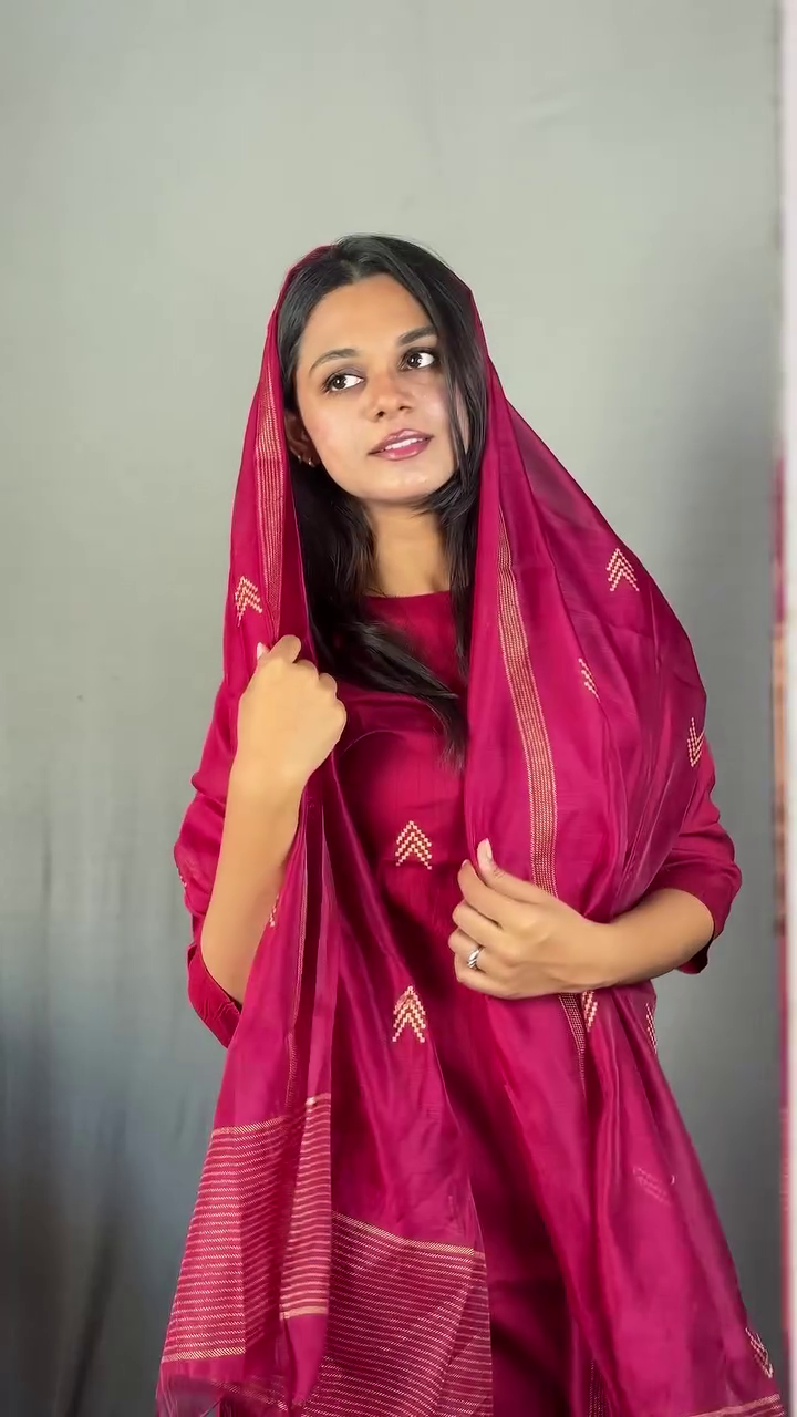 Elegant Maroon Cotton Kurta Set with Dupatta – Traditional Ethnic Wear for Women | Festive & Casual Stylish Suit