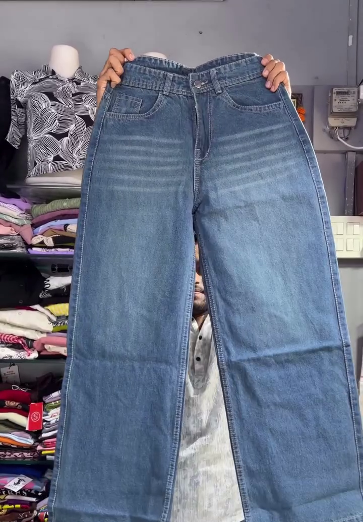 Light Blue Wide Leg High Waist Denim Jeans for Women – Trendy Baggy Straight Fit Casual Jeans