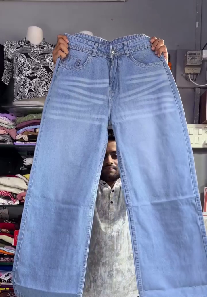 Light Blue Wide Leg High Waist Denim Jeans for Women – Trendy Baggy Straight Fit Casual Jeans