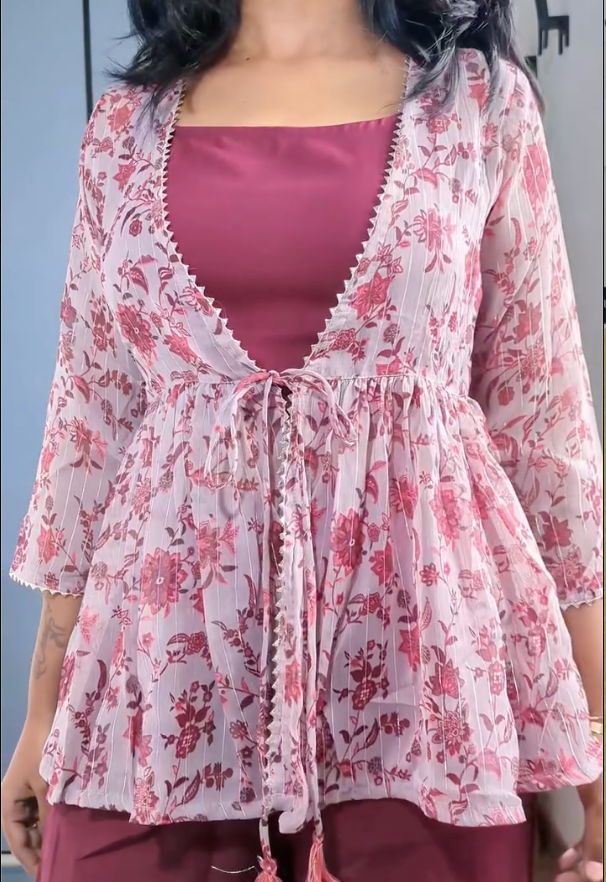 Women's Floral Printed 3-Piece Co-Ord Set – Stylish Shrug, Inner Top & Palazzo Set