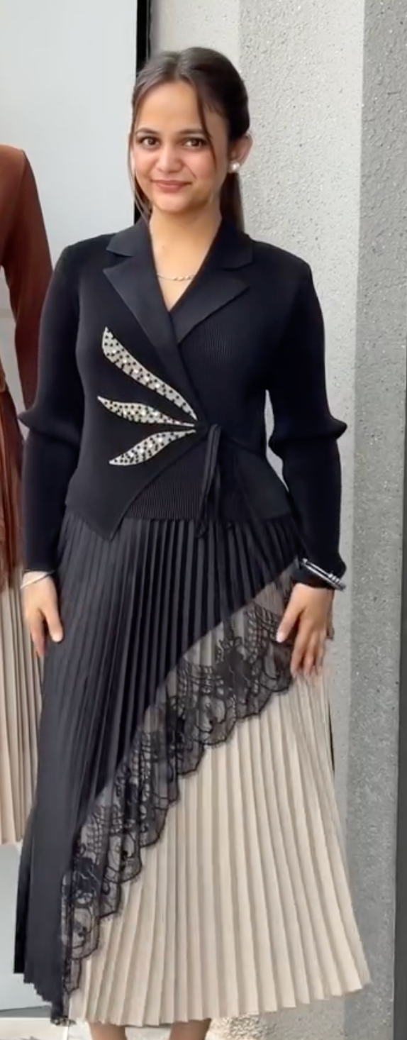 Women's Designer Pleated Midi Dress – Elegant Blazer Style Party & Evening Wear