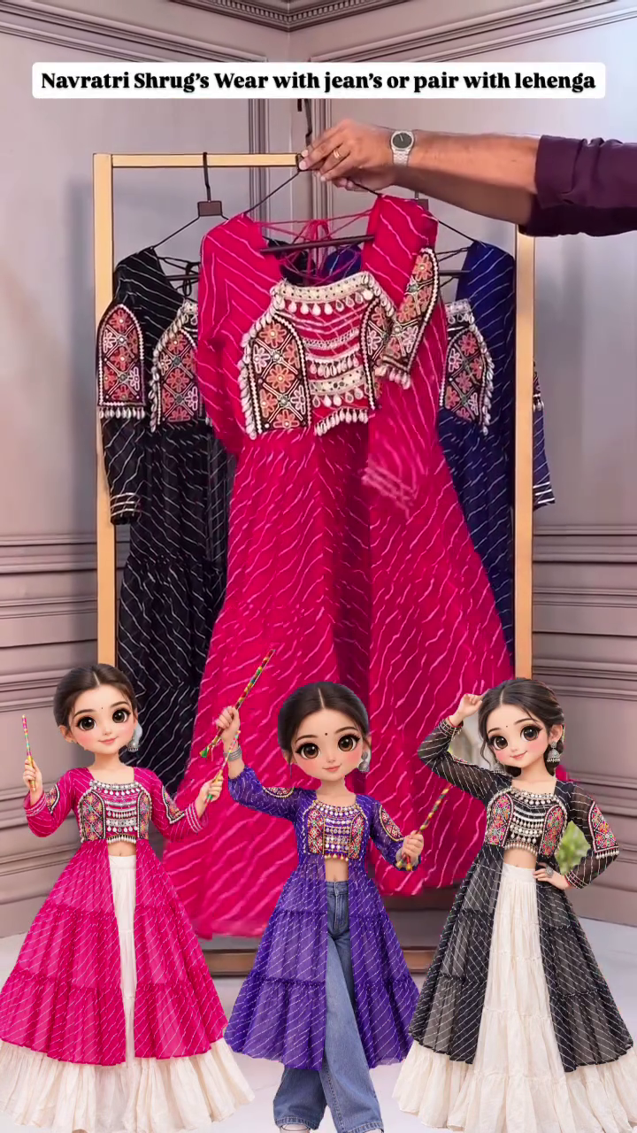 Women’s Navratri Bandhani Shrug – Embroidered Mirror Work Ethnic Jacket for Jeans, Lehenga & Festive Garba Outfits