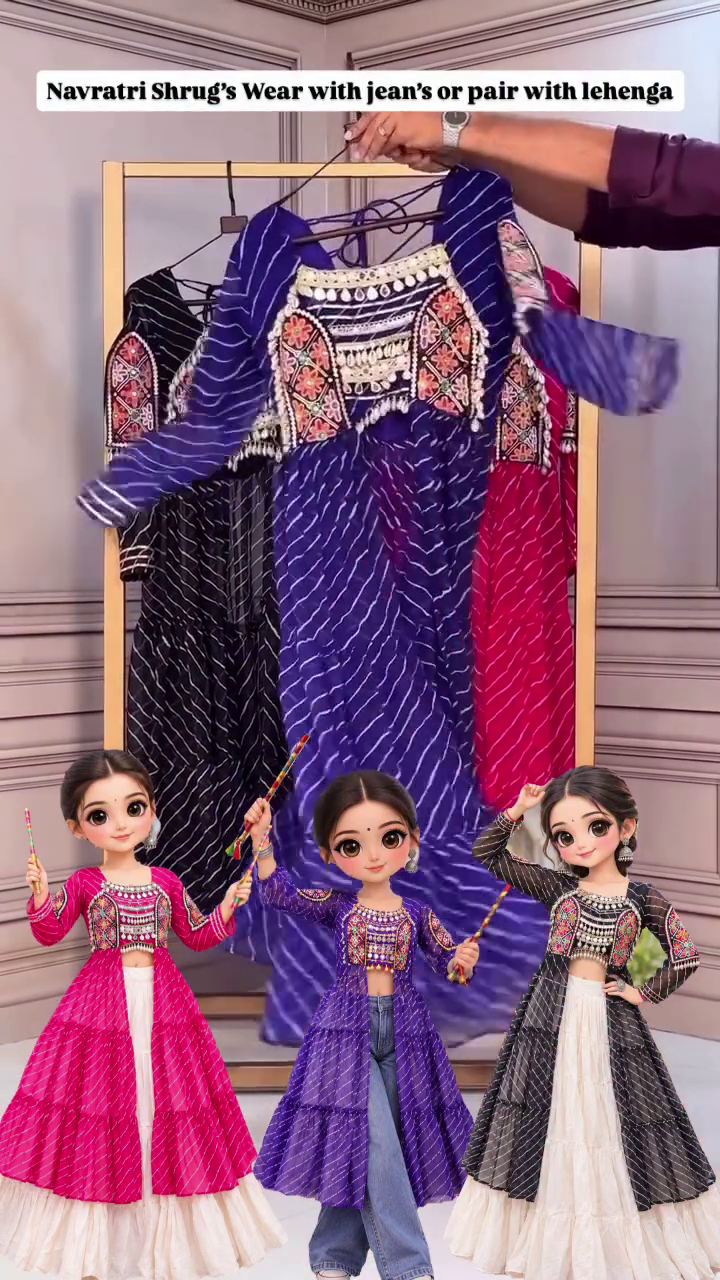 Women’s Navratri Bandhani Shrug – Embroidered Mirror Work Ethnic Jacket for Jeans, Lehenga & Festive Garba Outfits