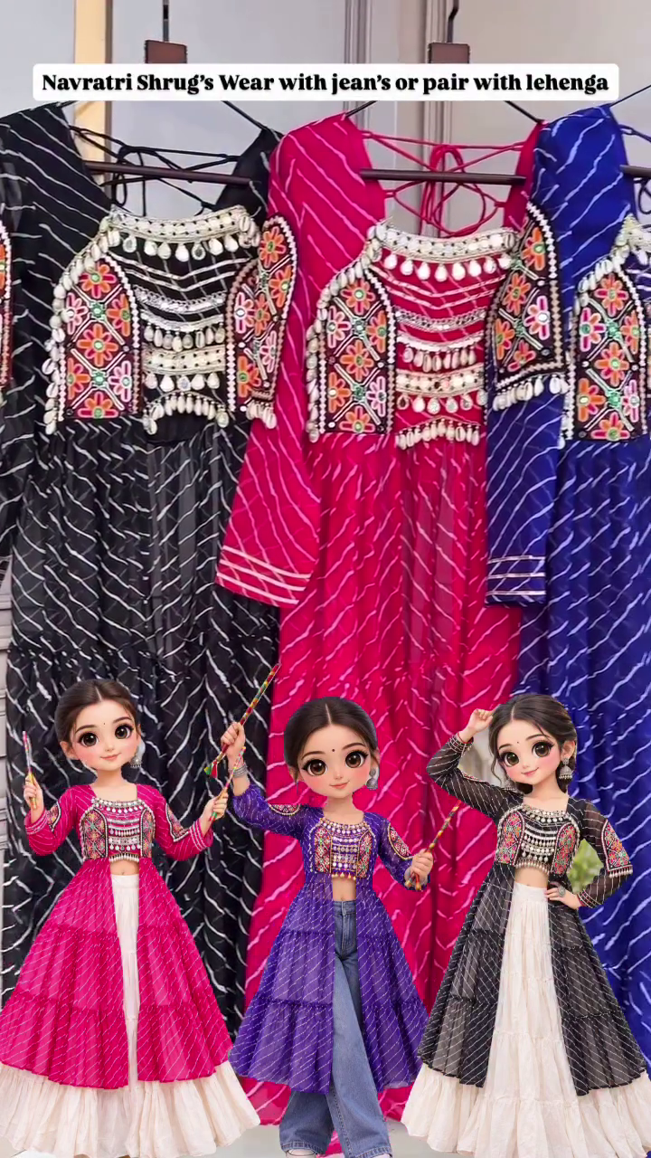 Women’s Navratri Bandhani Shrug – Embroidered Mirror Work Ethnic Jacket for Jeans, Lehenga & Festive Garba Outfits