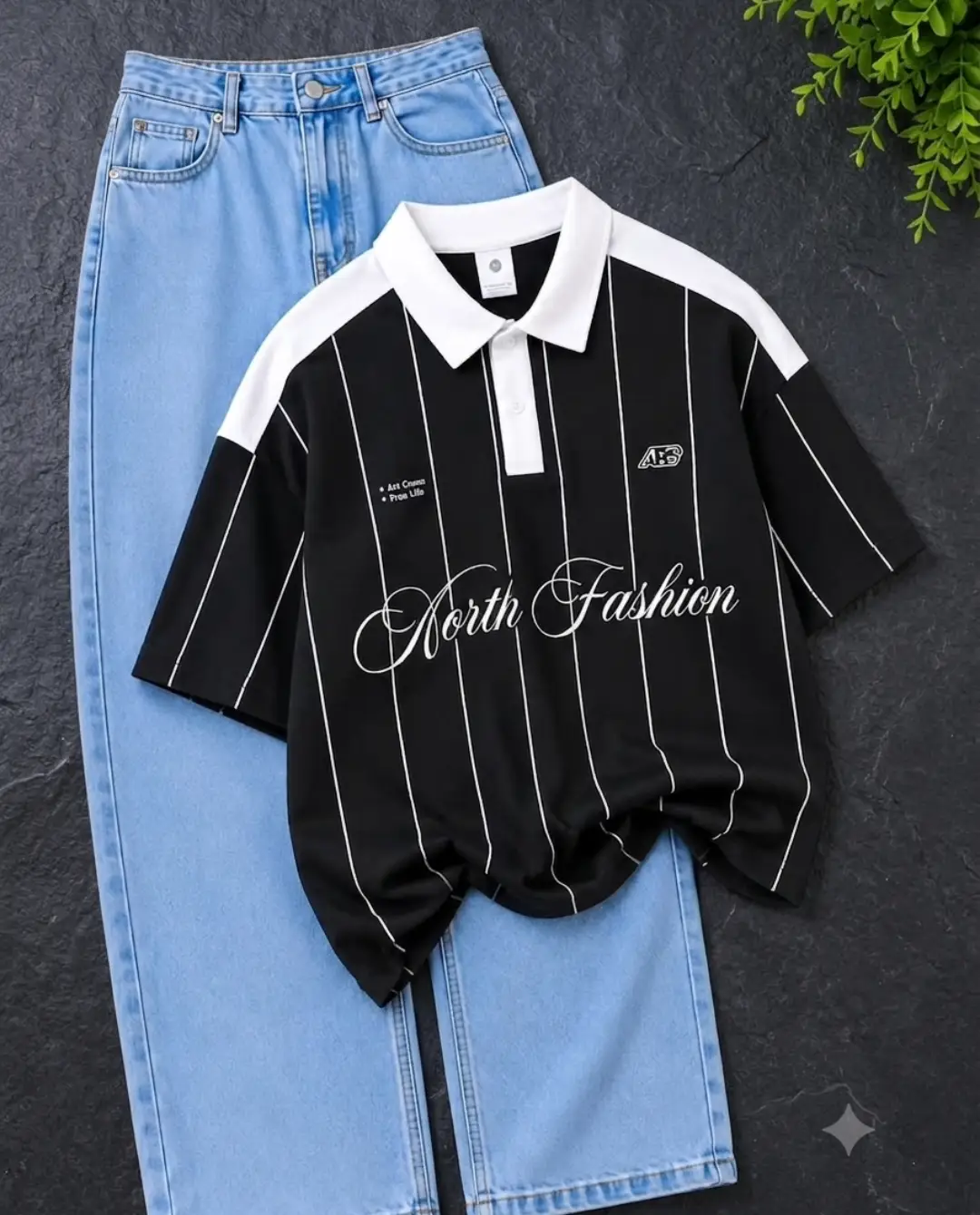 Trendy  Polo Shirt with Light Blue Jeans Casual Outfit