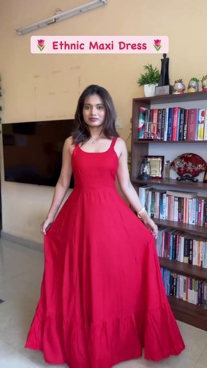 Stunning Red Tiered Anarkali Gown with Golden Motif Print & Elegant Embellished Neckline for Festive Celebrations