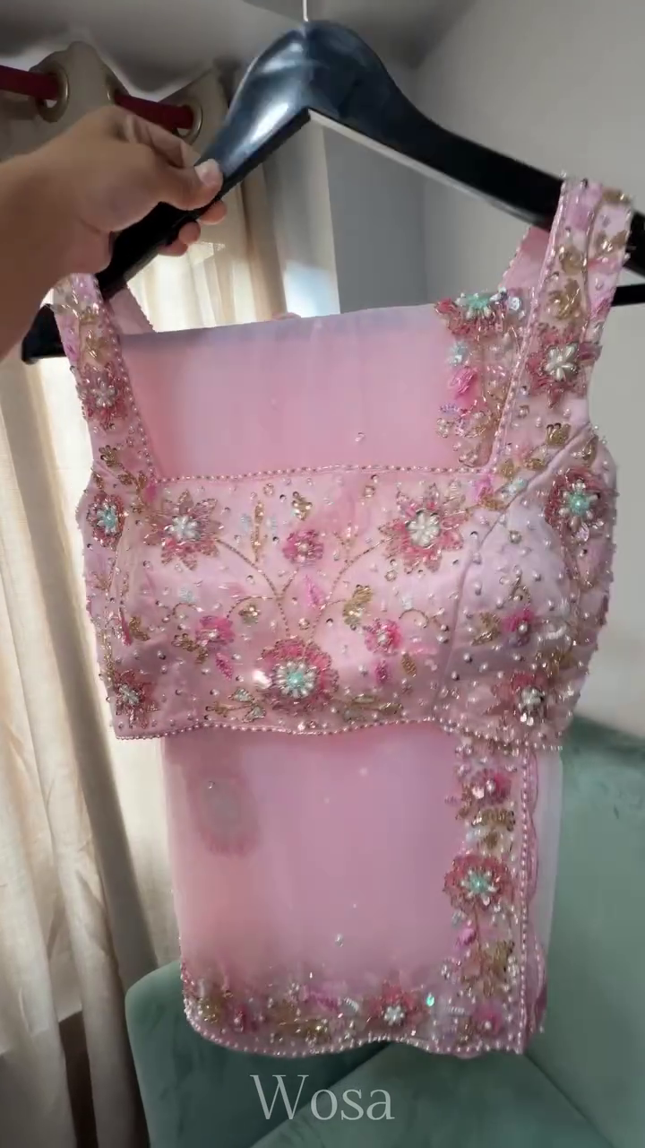 Elegant Pink Embroidered Blouse – Designer Floral Sequin Party & Festive Wear